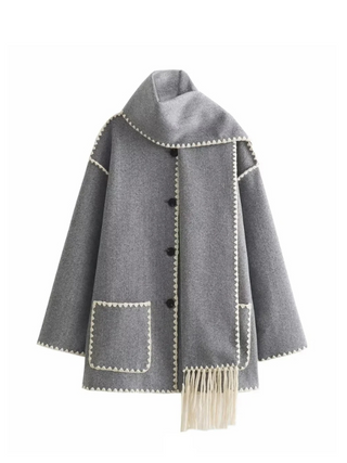 Loose Wool Coat with Scarf