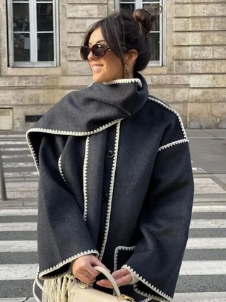 Loose Wool Coat with Scarf