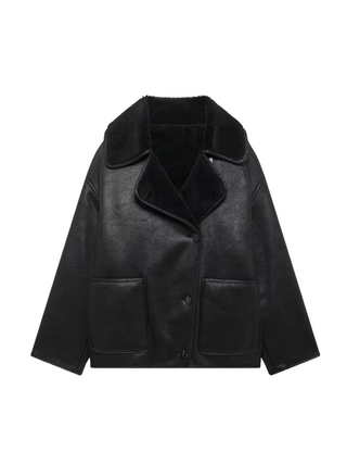 Lapel Single-Breasted Short Leather Jacket with Pockets