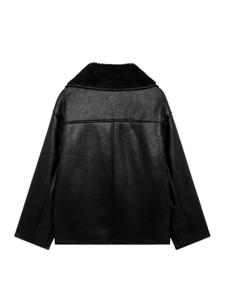 Lapel Single-Breasted Short Leather Jacket with Pockets