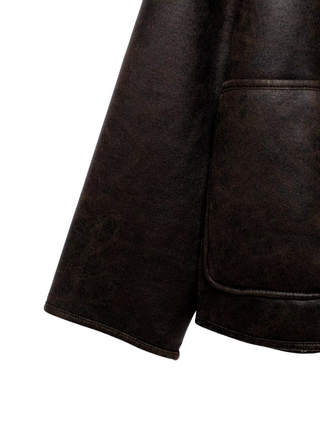 Lapel Single-Breasted Short Leather Jacket with Pockets