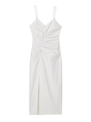 Lingerie-Inspired Halter Dress with Pleated Detail